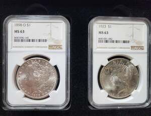 1898‑O Morgan & 1923 Peace $1 NGC MS63 Silver Set w/ Gift Display Box